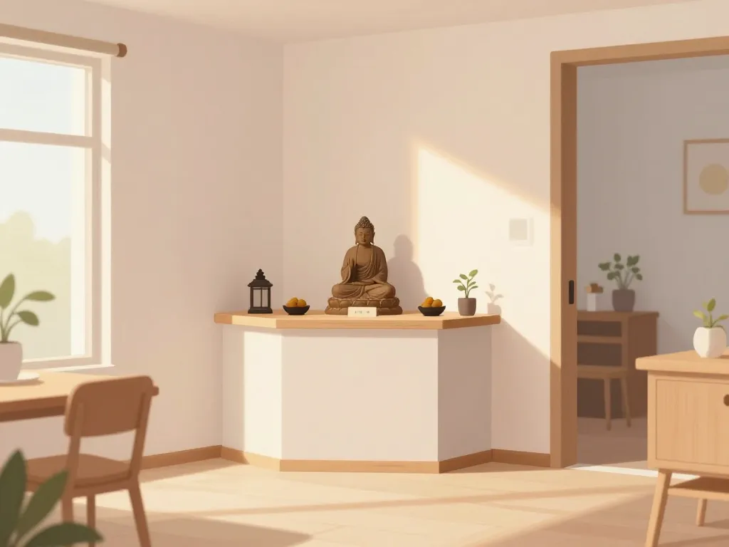 Coin calme avec autel bouddhiste maison dans appartement contemporain