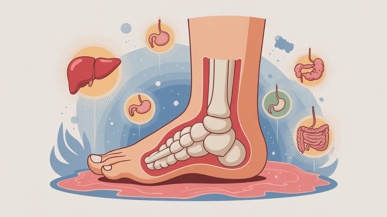 illustration épine calcanéenne et foie intestin douleur interaction