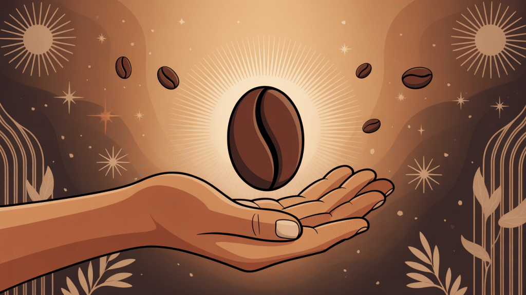 grain de café : signification spirituelle en main rayonnante