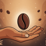 grain de café : signification spirituelle en main rayonnante