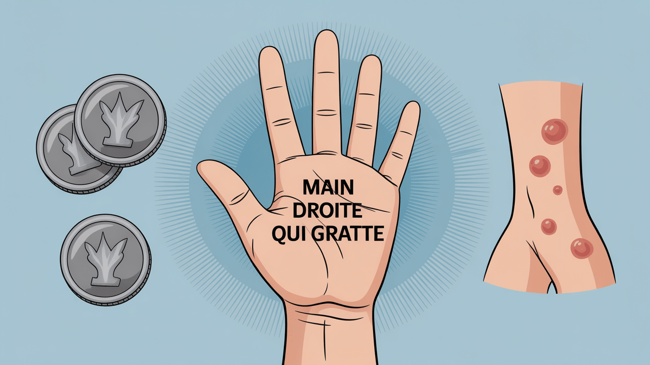 illustration gratter la main droite superstition médecine