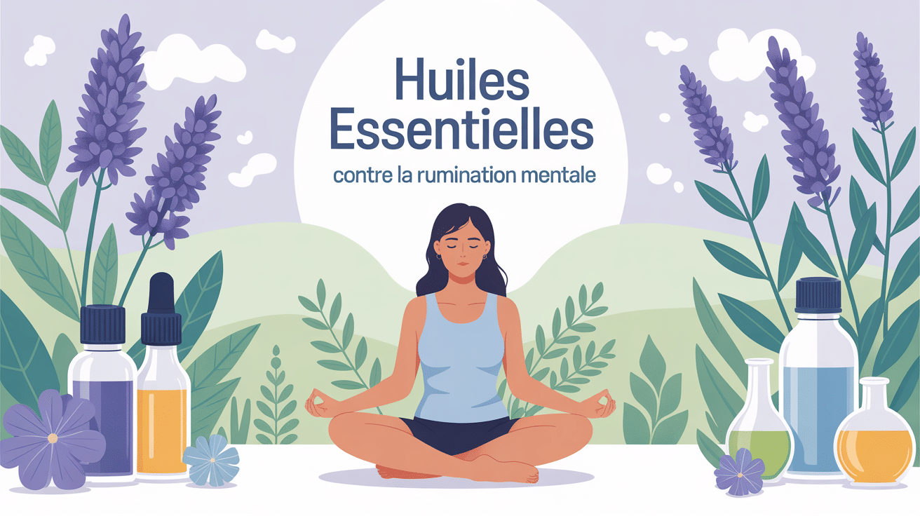 huile essentielle contre rumination mentale, illustration ambiance méditative zen