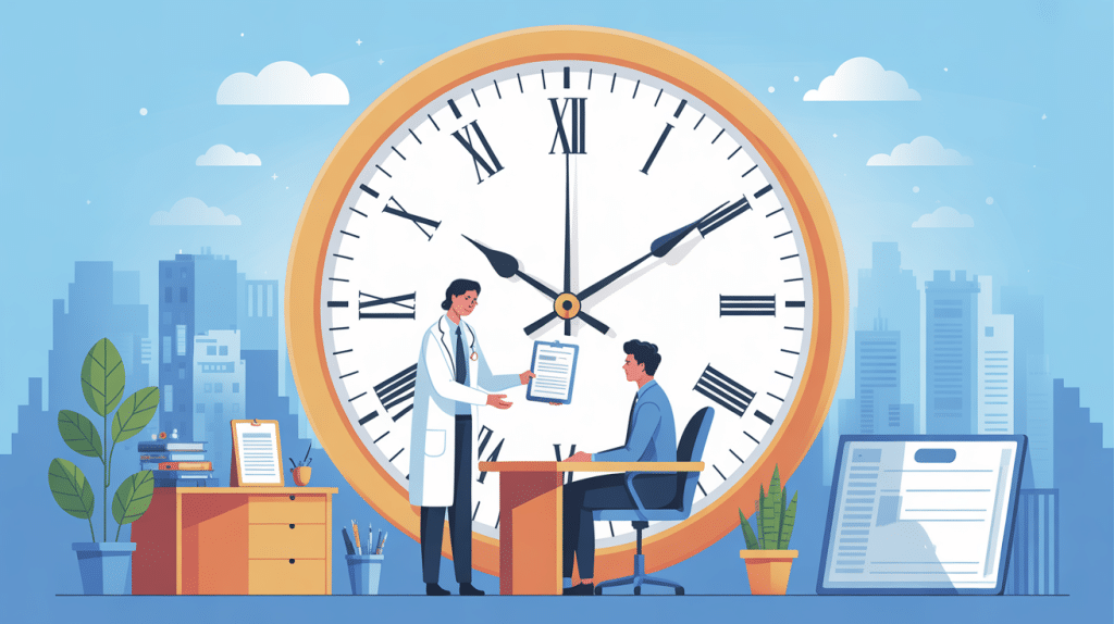 peut-on demander un arrêt de travail pour le lendemain illustration médecin horloge