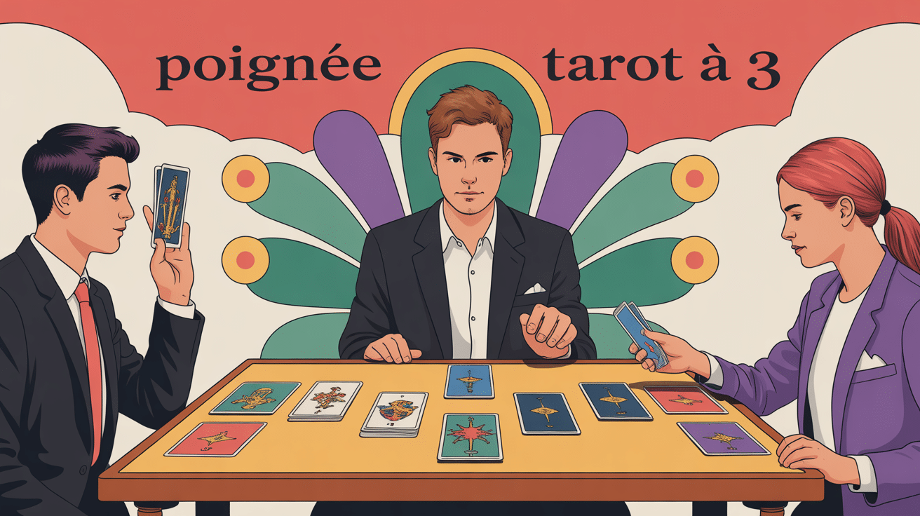 poignée tarot à 3 joueurs autour de la table
