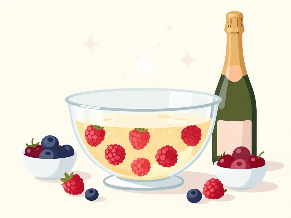 soupe de champagne aux framboises avec ingrédients sur table