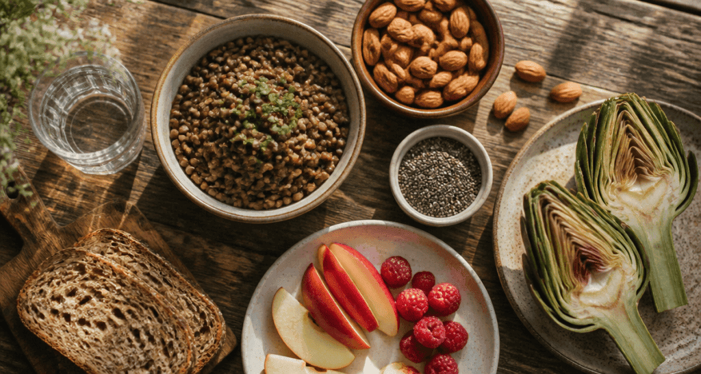 Aliment avec des fibres variés sur table