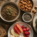 Aliment avec des fibres variés sur table