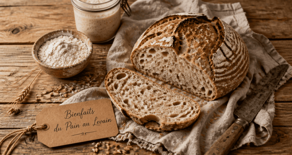 bienfaits du pain au levain sur table rustique