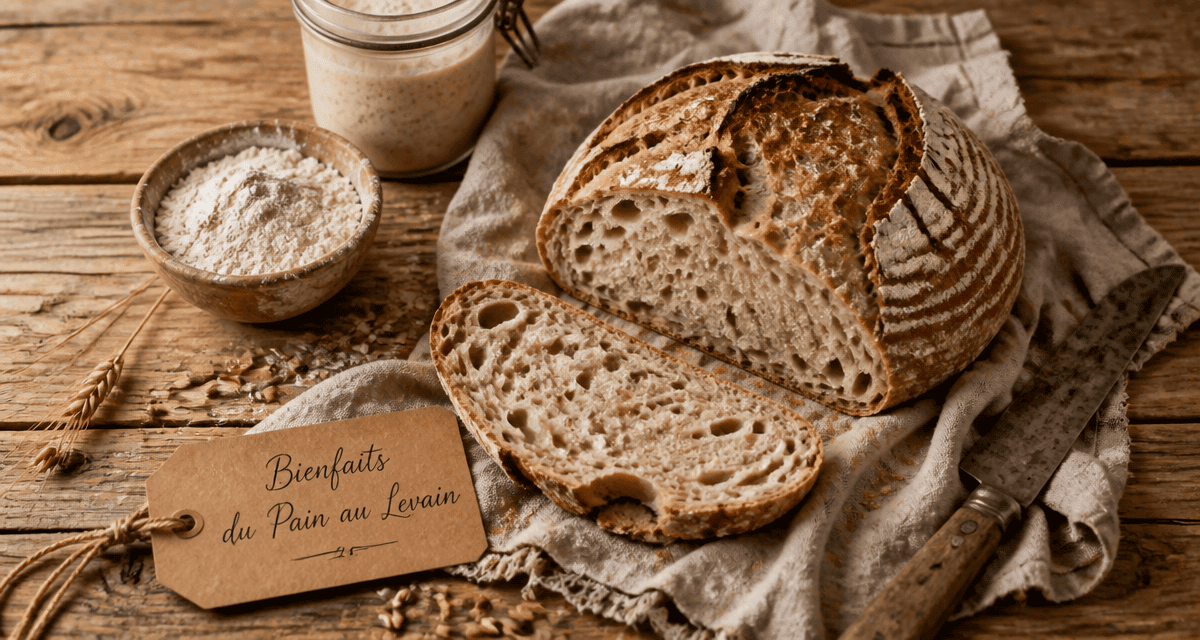bienfaits du pain au levain sur table rustique