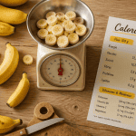 calorie 1 banane sans peau sur balance avec fiche nutrition