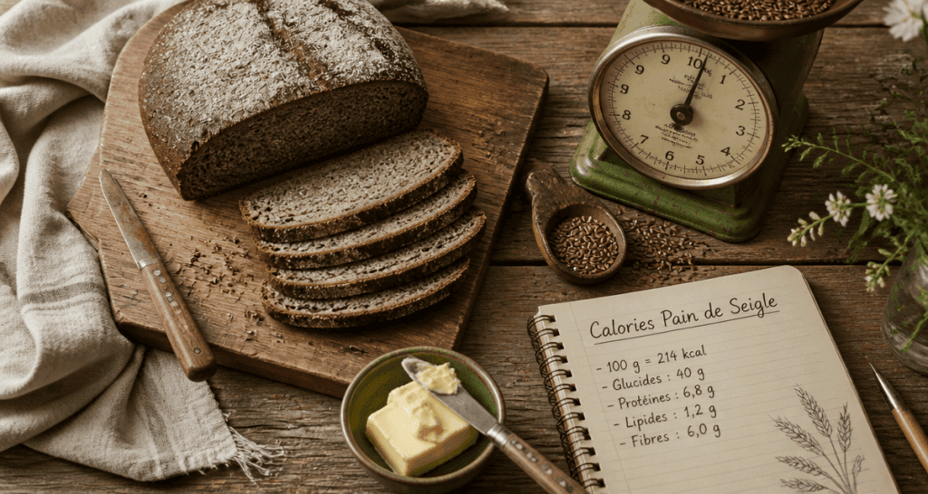 calorie du pain de seigle sur table rustique