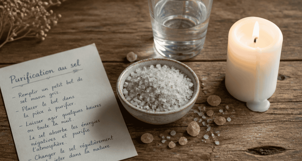 enlever le mauvais œil avec du sel, bol de sel, bougie, purification