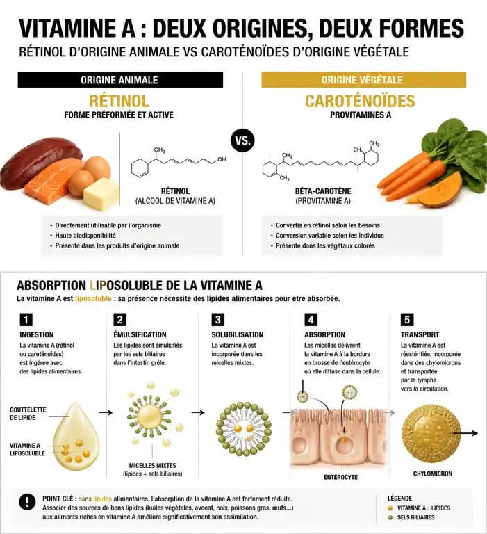 Infographie sur les sources de vitamine A et son absorption par l'organisme