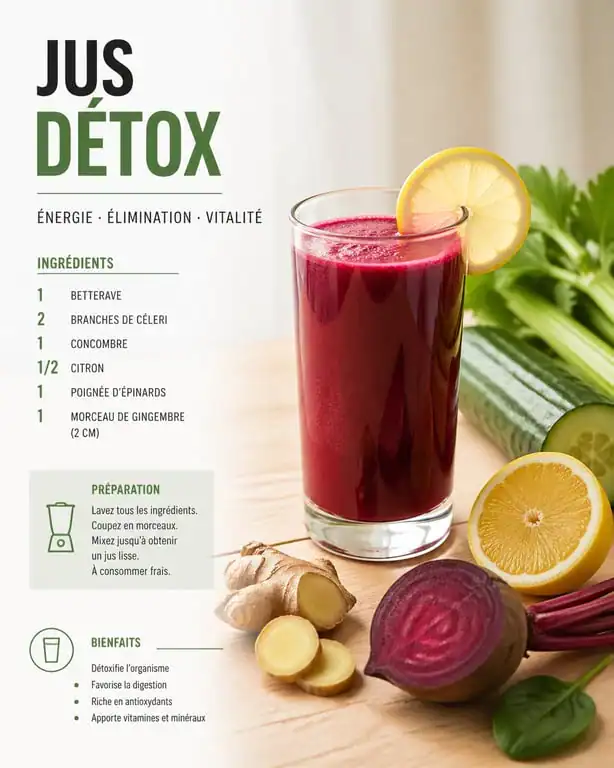 Recette de jus détox pour le foie dans un verre avec ingrédients frais
