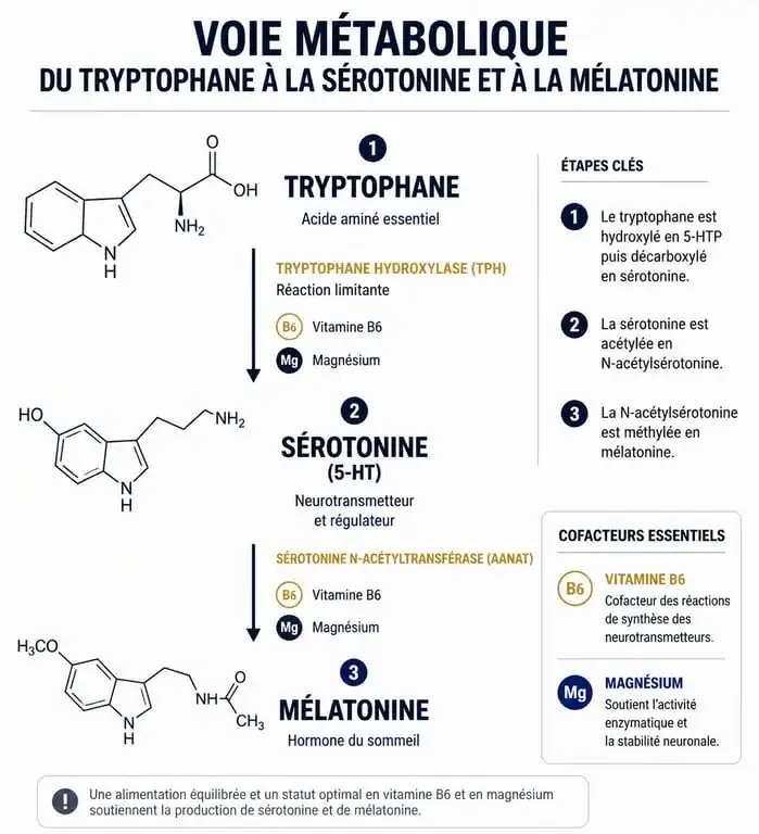 Infographie sur les bienfaits et le métabolisme de l'aliment riche en tryptophane pour la santé