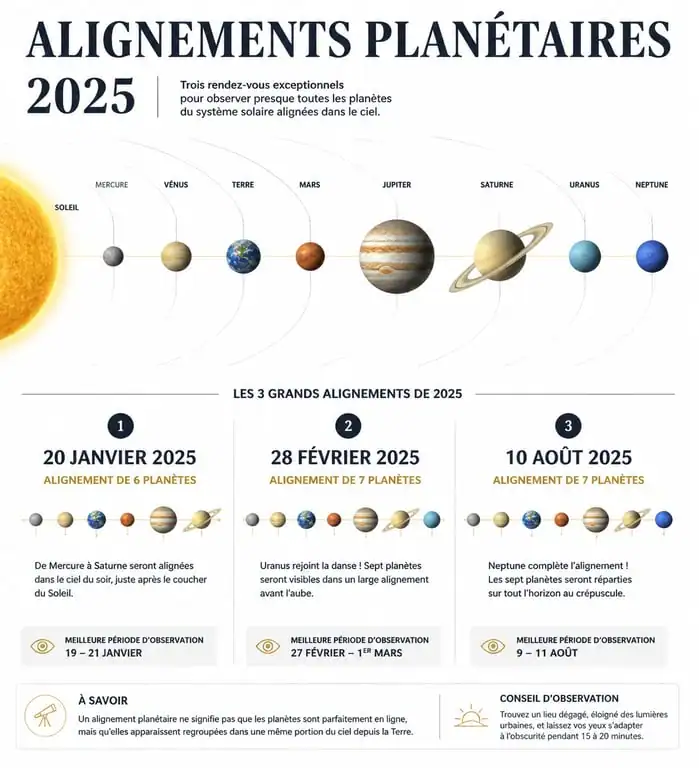 Calendrier des alignements des planètes en 2025 et signification spirituelle