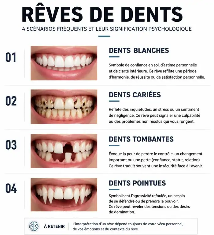 Infographie sur la signification psychologique de rêver des dents de quelqu'un