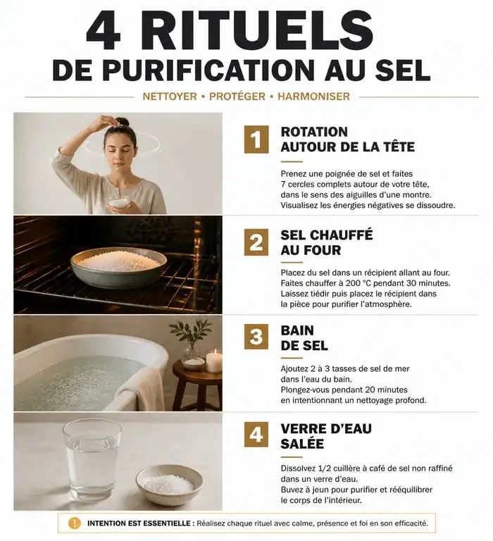 Infographie des rituels pour enlever le mauvais œil avec du sel