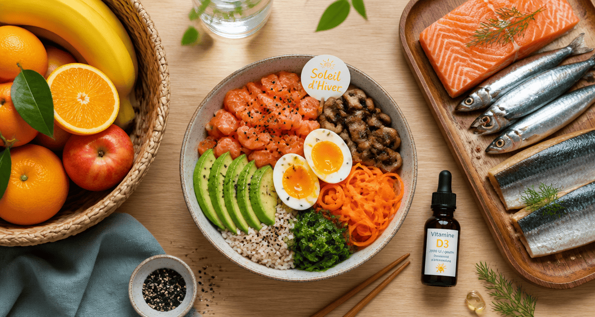 fruit en vitamine d poisson flacon sur table