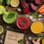 jus detox pour le foie planche bois trois verres