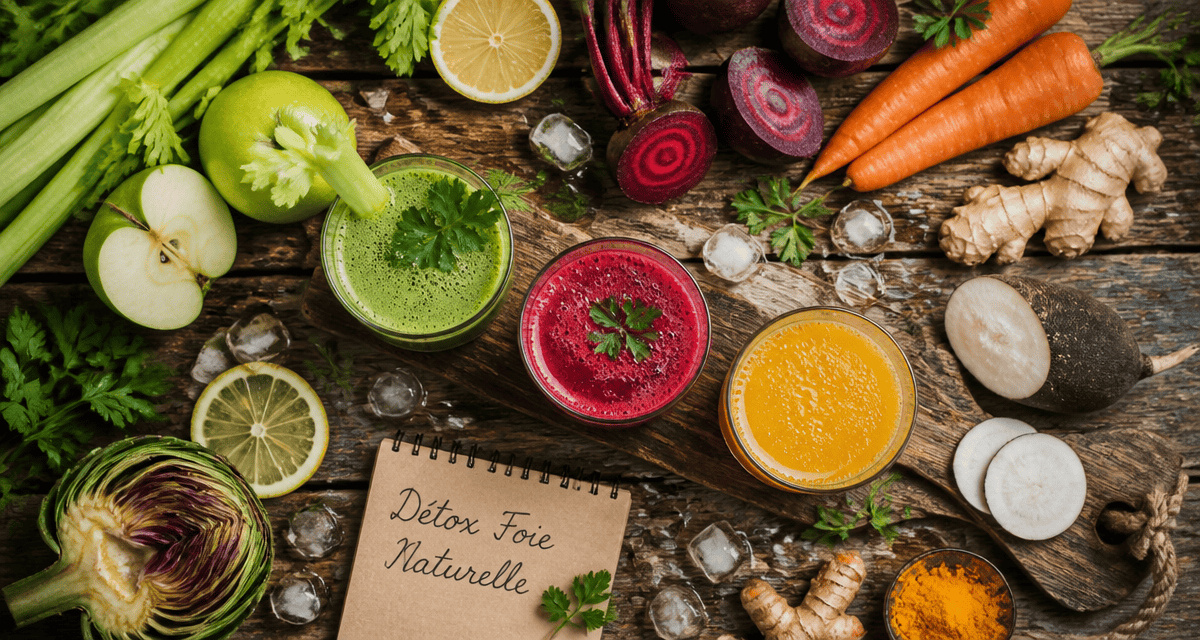 jus detox pour le foie planche bois trois verres