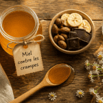 le miel contre les crampes, pot ouvert et cuillère de miel