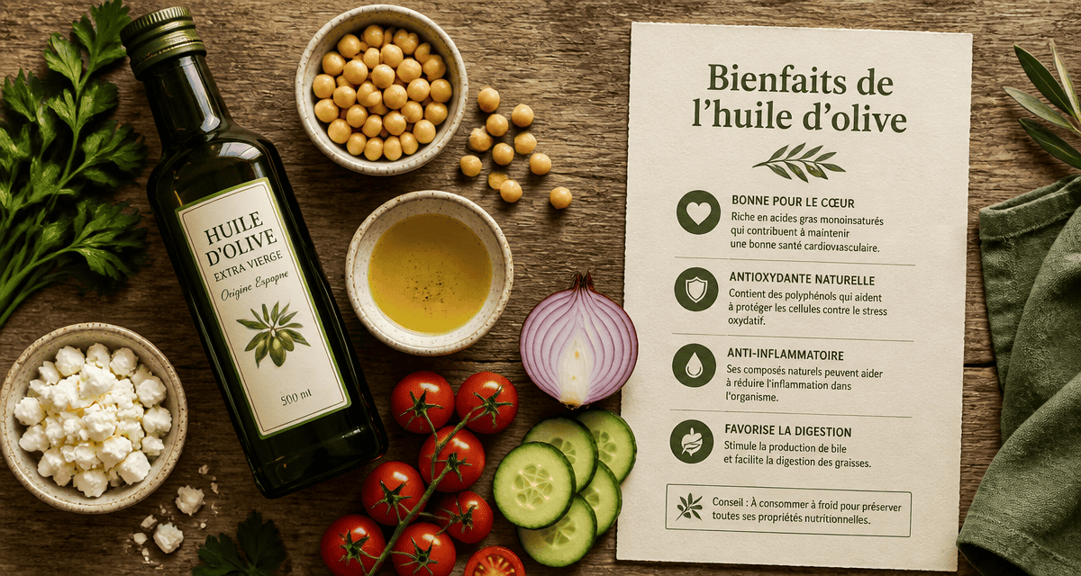 les bienfaits de l huile d olive extra vierge sur une table