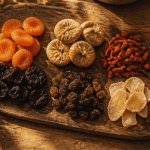 Les fruits riches en fer présentés sur planche en bois