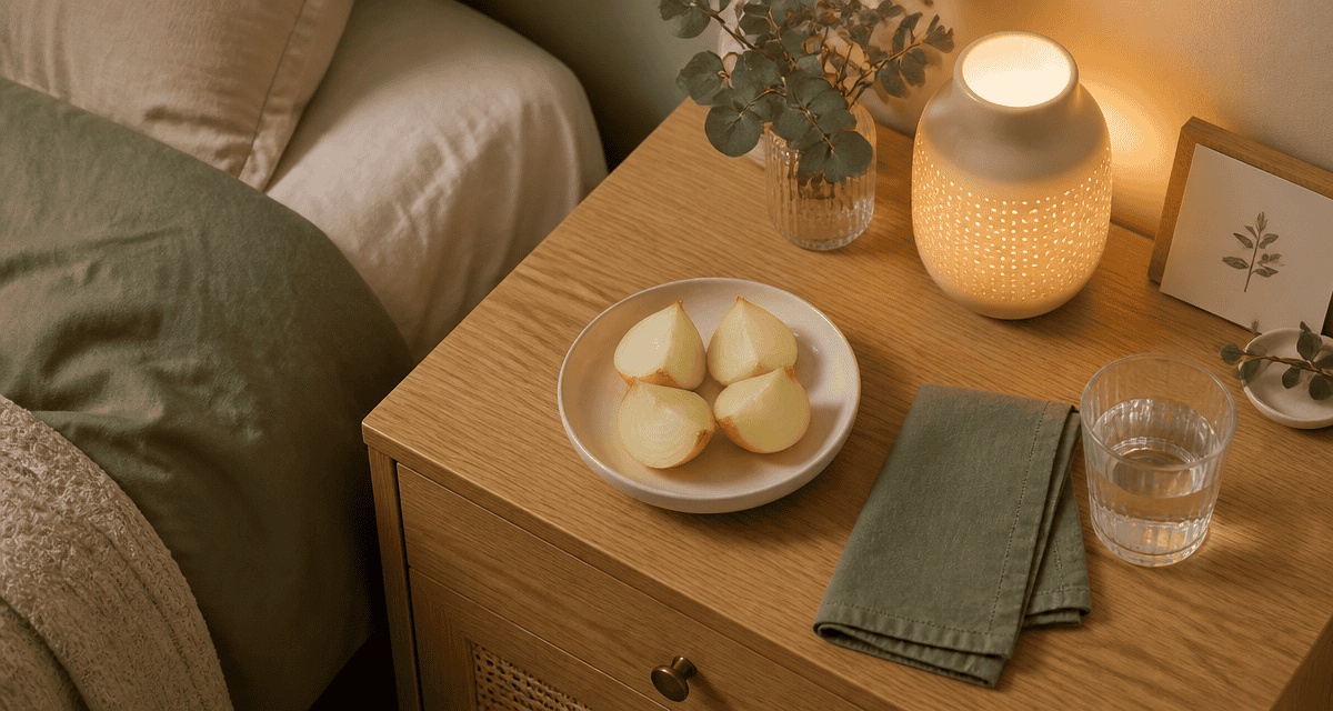 Oignon sous le lit sur table de chevet