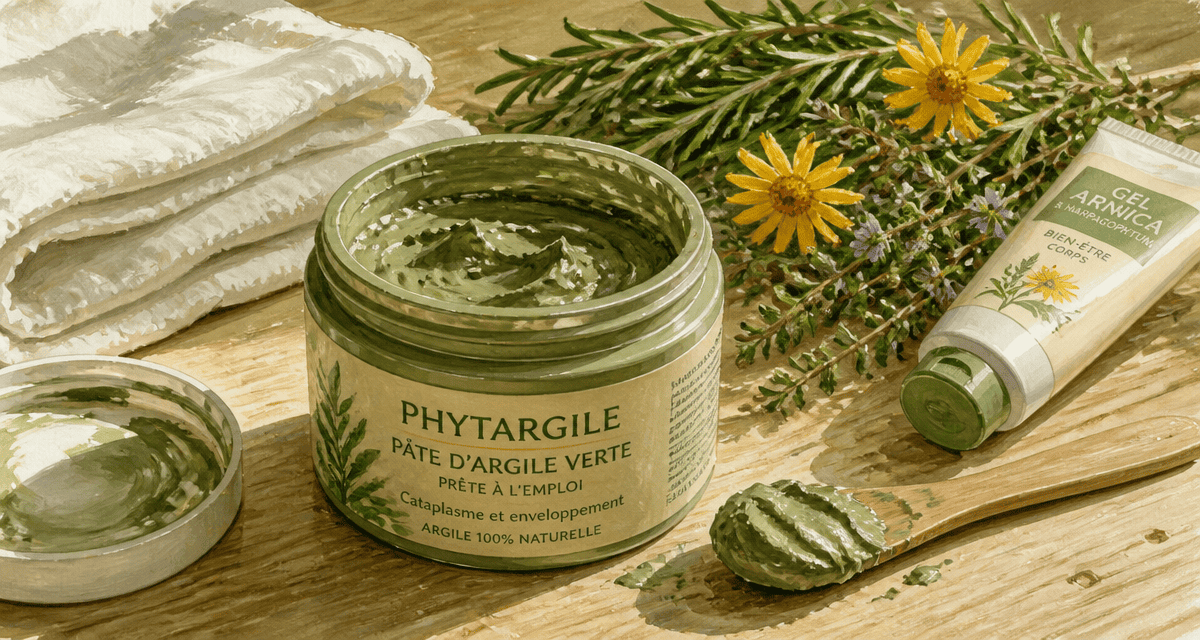 phytargile argile verte sur table avec plantes