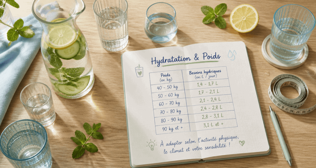 quantite d eau a boire par jour selon poids verres carafe carnet