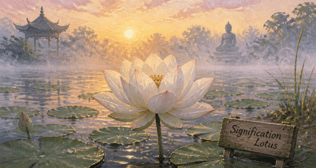 signification fleur de lotus au lever du soleil sur un étang