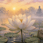 signification fleur de lotus au lever du soleil sur un étang