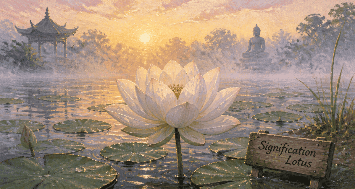 signification fleur de lotus au lever du soleil sur un étang