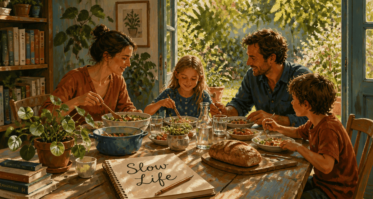 slow life repas familial salon lumineux