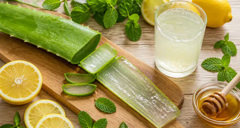 aloe vera beverage maison sur table bois