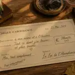 cheque d'abondance manuscrit sur bureau avec cristaux