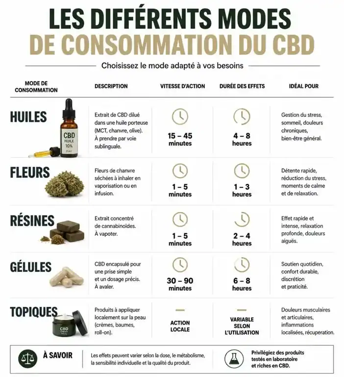 Infographie comparative des modes de consommation des produits Pure Extract CBD