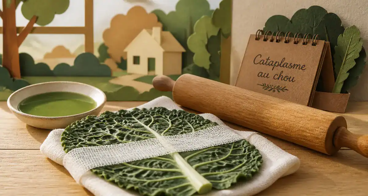 Feuille de chou remede de grand-mere, cataplasme sur compresse pour douleurs et inflammation