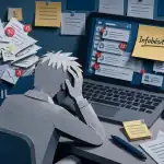 infobésité def, bureau saturé d'emails et notifications