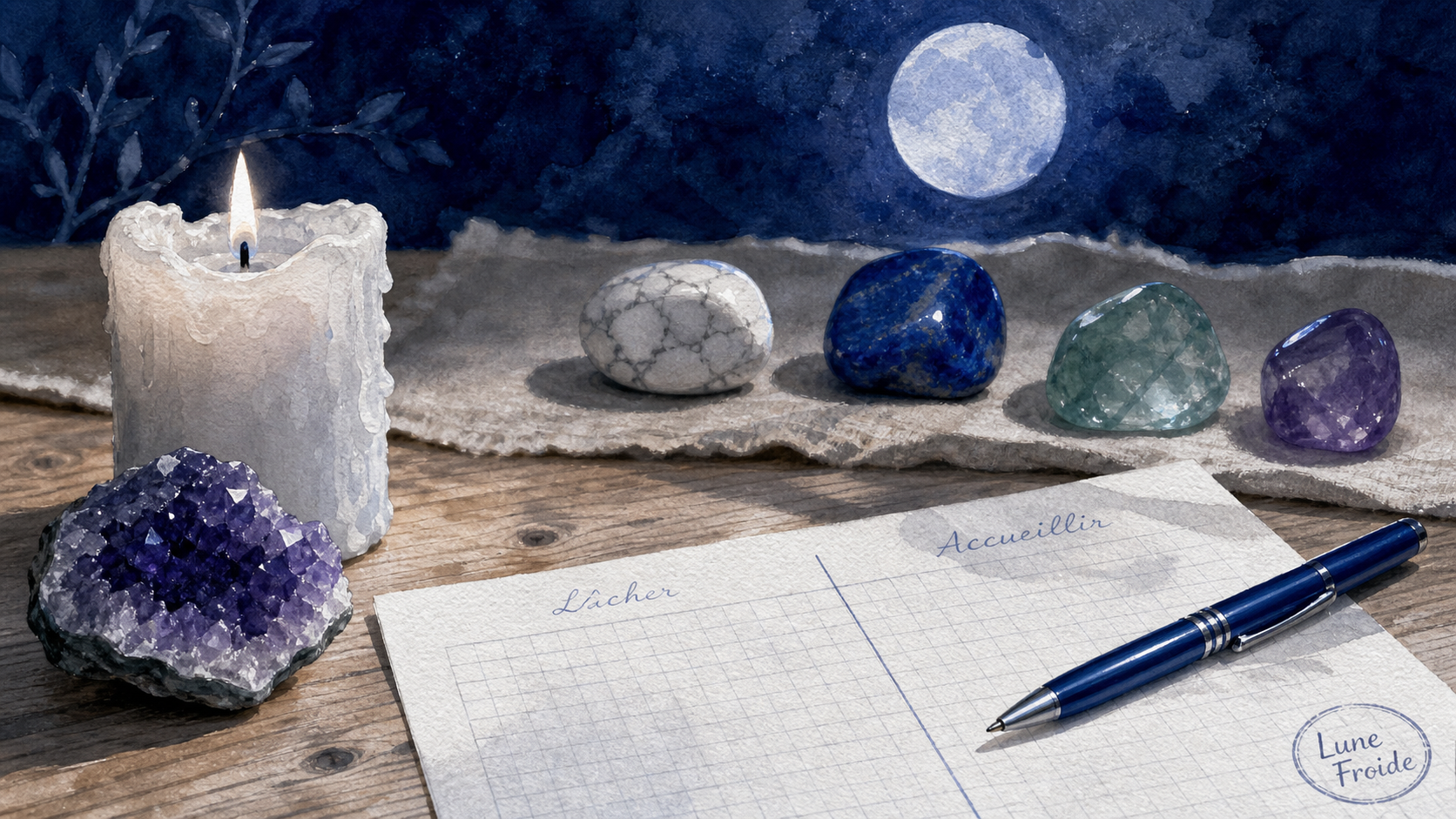 Pleine lune en Gémeaux, bougie et pierres pour apaiser le mental