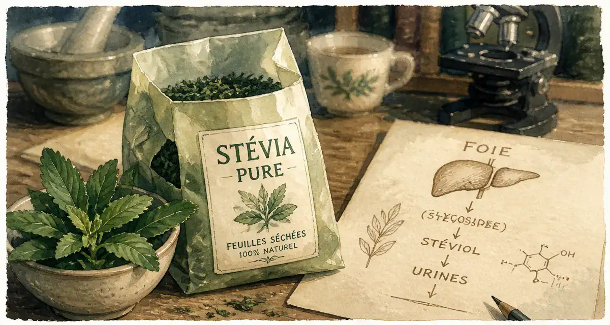 Stevia danger pour le foie : feuilles de stévia et schéma foie