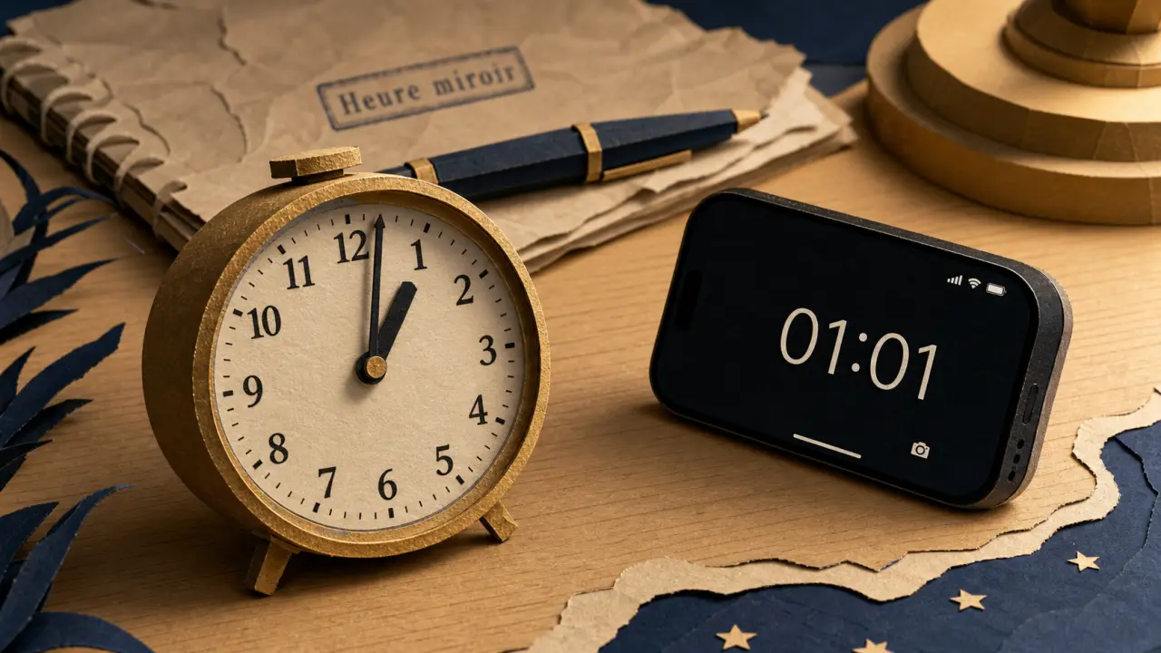 1h01 signification heure miroir 01:01 montre et smartphone