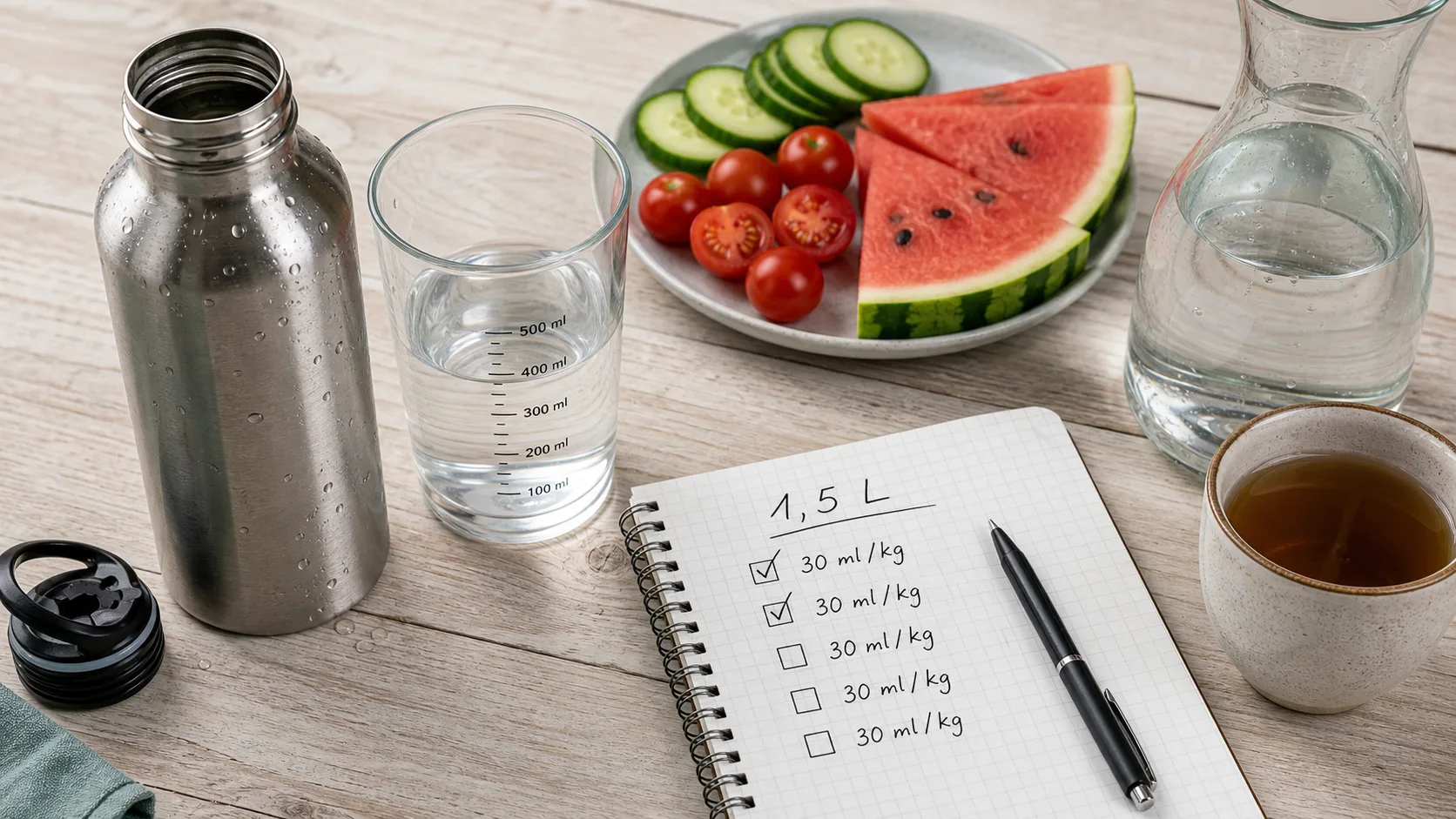 Combien d'eau boire par jour : 30 ml/kg, activité et signaux