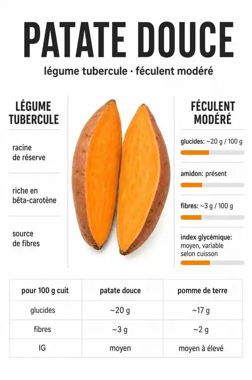 Patate douce legume ou feculent : infographie comparative sur la classification nutritionnelle