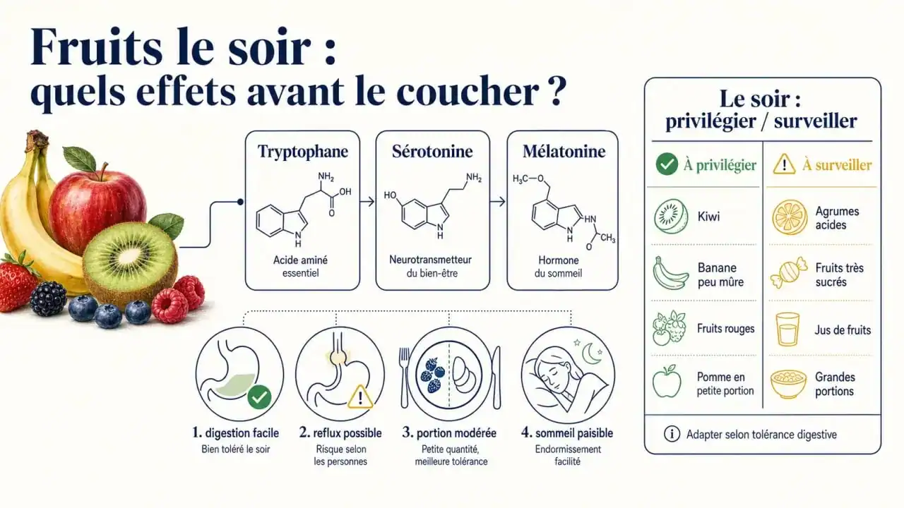 Manger des fruits le soir avant de se coucher : schéma des fruits recommandés et des effets sur le sommeil