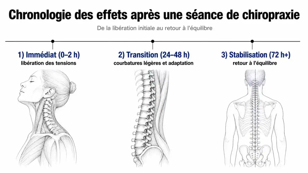 Infographie sur les effets après une séance de chiropracteur au fil du temps