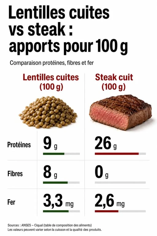 Infographie comparative des bienfaits santé et nutriments : pourquoi manger des légumineuses