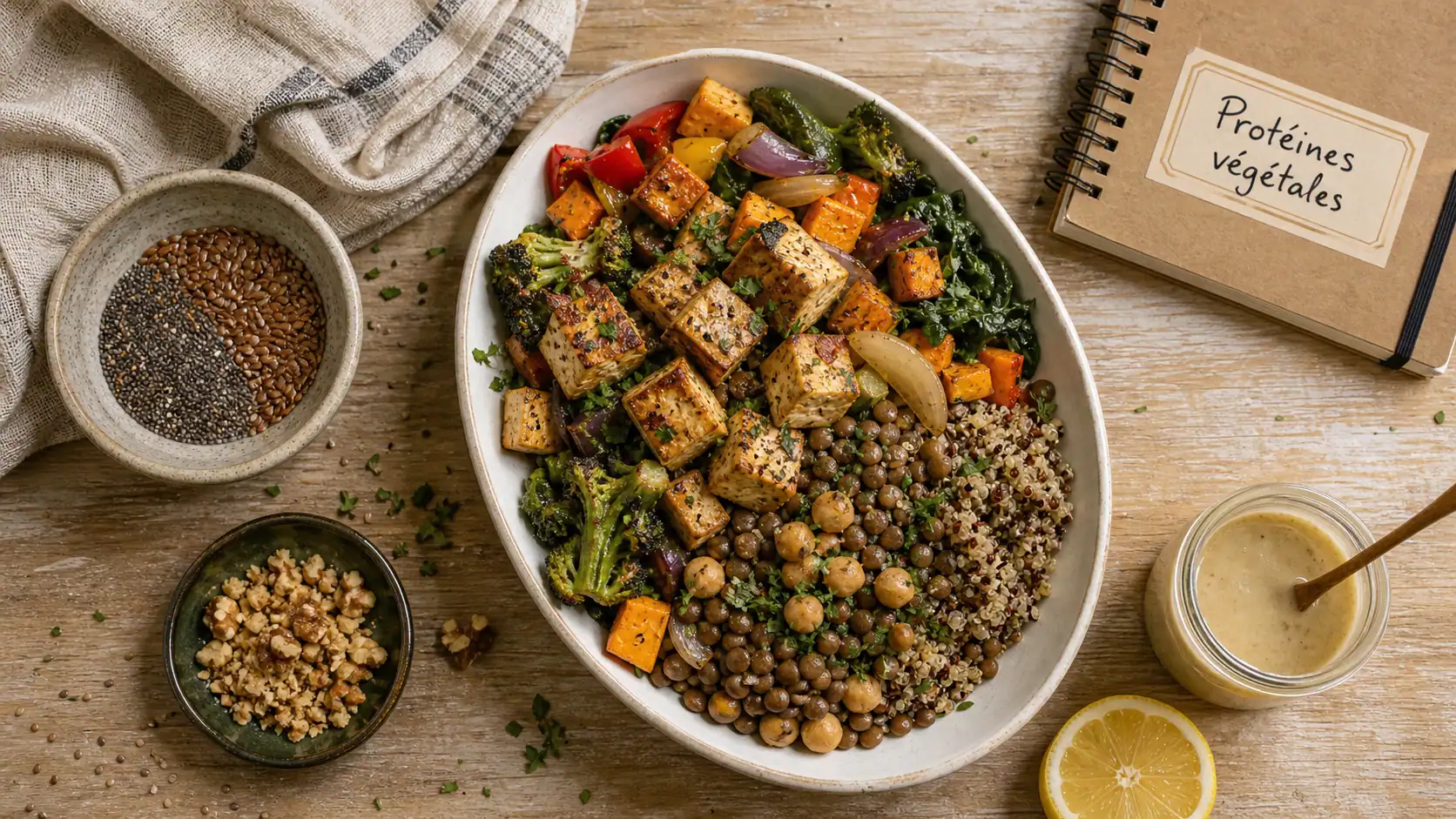 Liste des proteines vegetales : lentilles, pois chiches, tofu et quinoa
