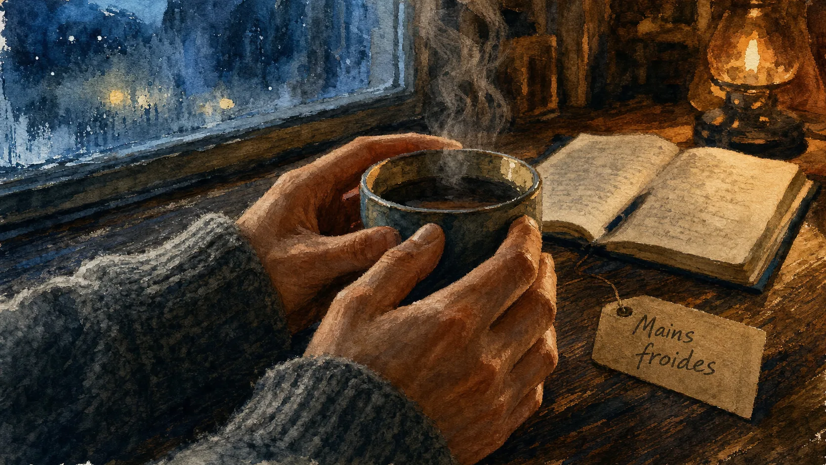 Mains froides signification spirituelle, mains près d’une tasse fumante